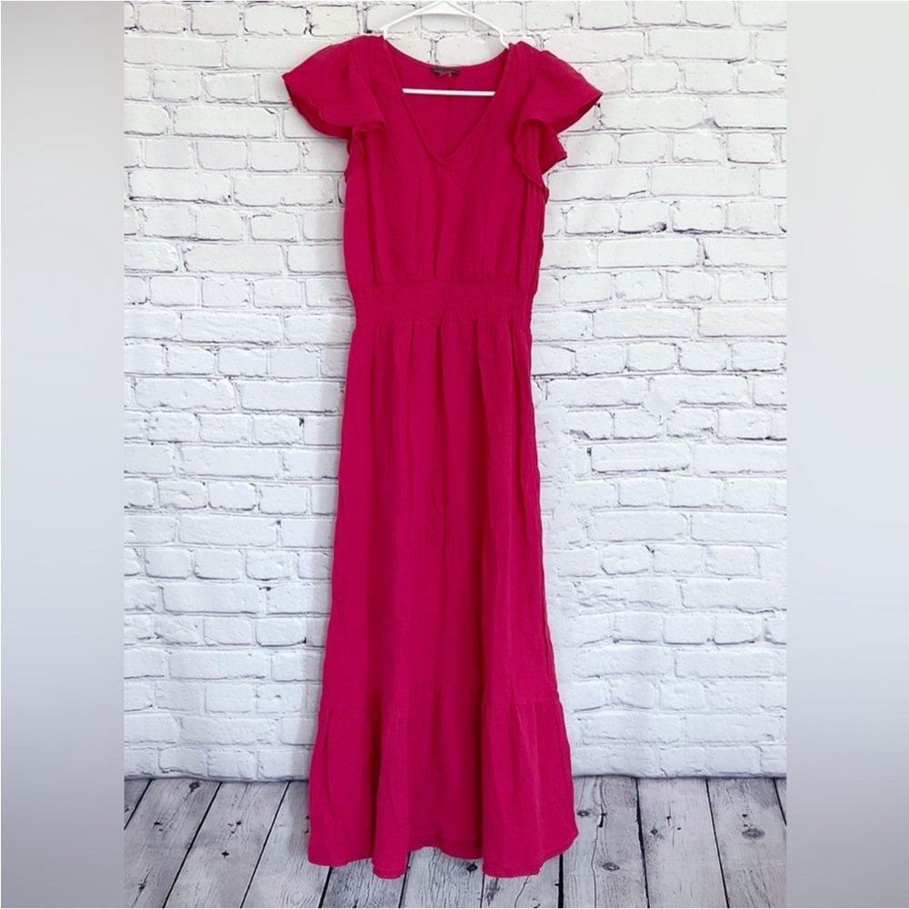 New Vince Camuto Pink Guaze Maxi Dress V Neck Cap Sleeve Size XS